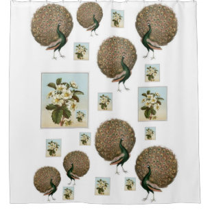 vert paon fleurs blanches douche rideau