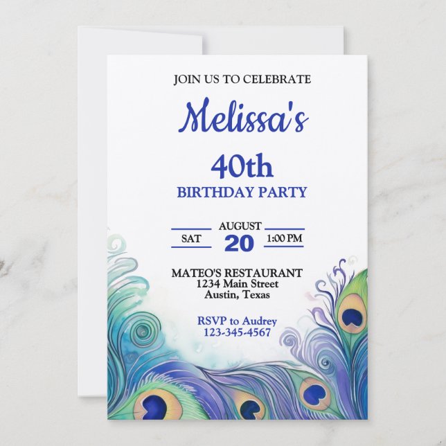 Vert pastel et bleu Invitation d'anniversaire aux  (Devant)