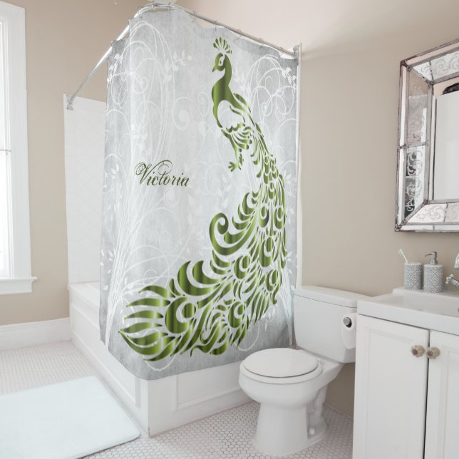 Vert Peacock rideau de douche personnalisée (En situation)