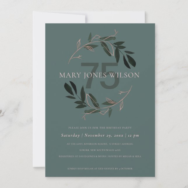 VERT ROSE FOLIAGE WREATH TOUT ÂGE 75 CARTE D'ANNIV (Devant)
