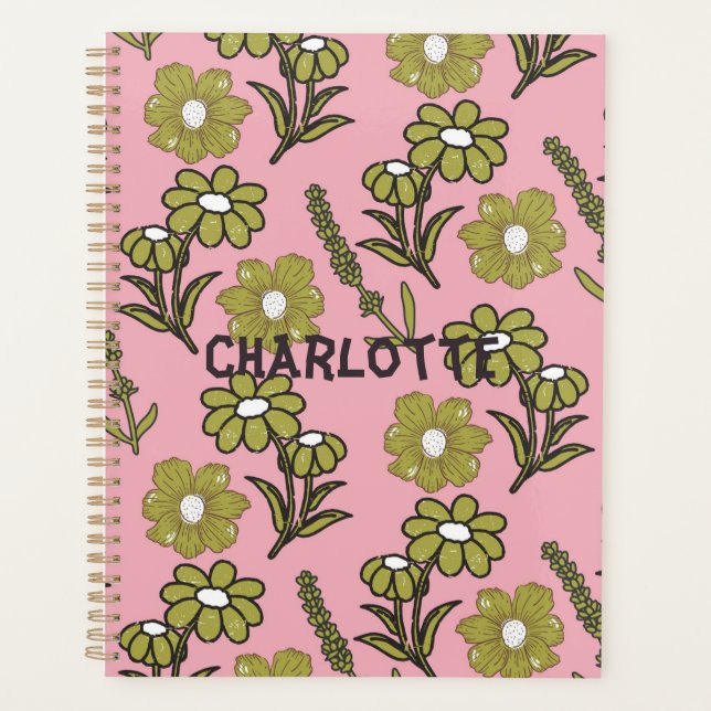 Vert rose rétro Y2K Funky Hippie Flower Motif (Devant)