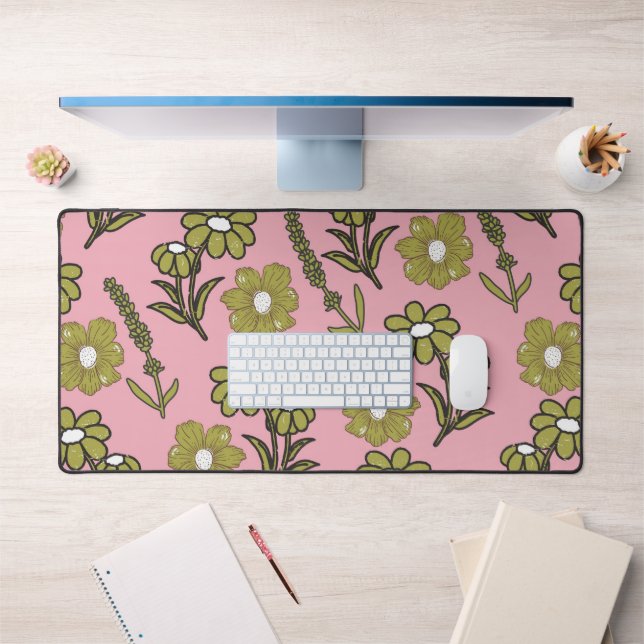 Vert rose rétro Y2K Funky Hippie Flower Motif (Bureau 1)