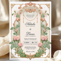 Vert rose vif Faire-part de mariage Art nouveau