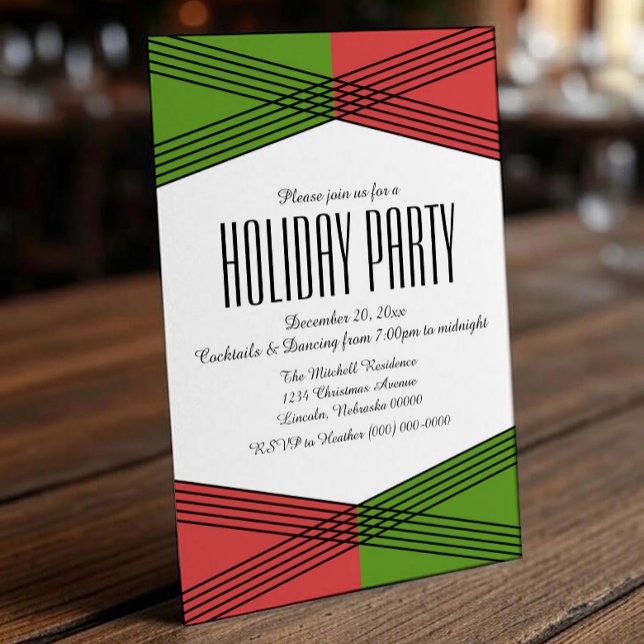 Vert rouge coloré Déco Invitation de fête de vacan (Green Red Colorful Deco Holiday Party Invite)