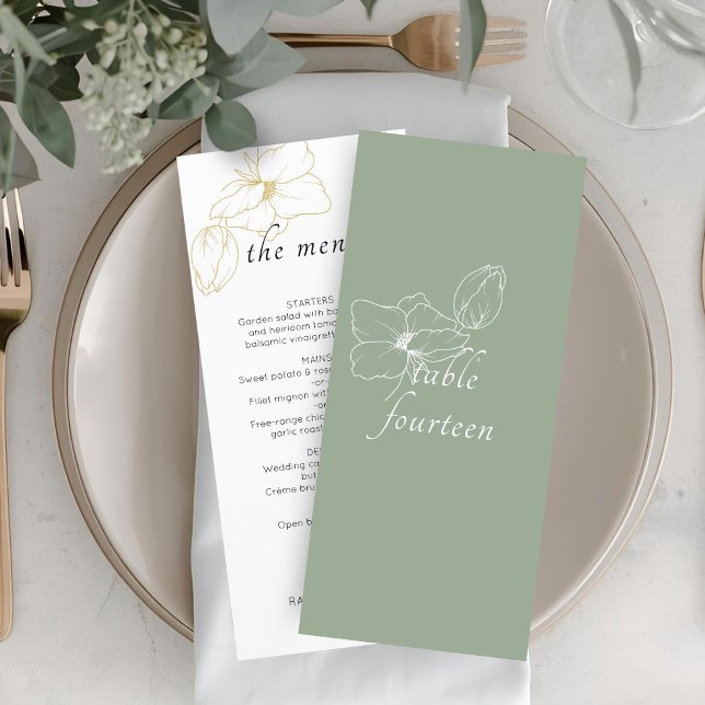 Vert sage | Menu plat Mariage floral chic (Créateur téléchargé)
