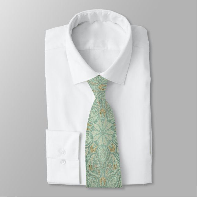 Vert sauge et cravate classique de mandala d'or (Attaché)