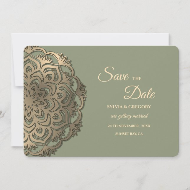 Vert sauge et or faux pour une invitation élégante (Devant)