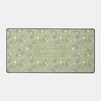 Vert Sauge Fleurs Roses Blanches Motif Floral Boho