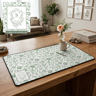 Vert sauge floral toile de Jouy vintage monogramme