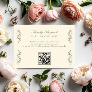 Vert Sauge Mariage Floral Vintage QR Code RSVP