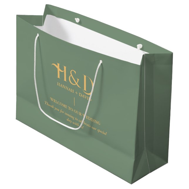 Vert sauge & Monogramme Or Sac de Bienvenue de Mar (Devant Angle)