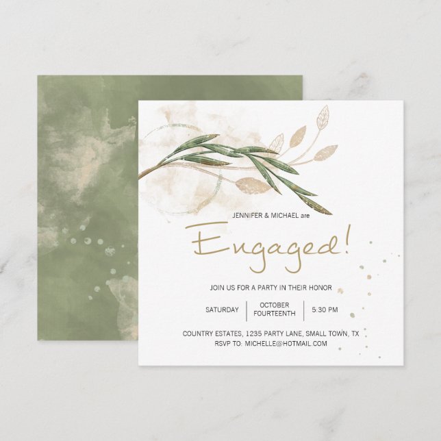 Vert sauge or floral élégant Engagement (Devant / Derrière)