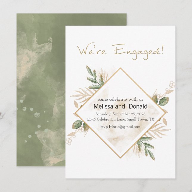 Vert sauge or floral élégant Engagement (Devant / Derrière)