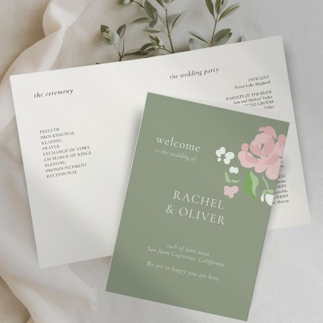 Vert Sauge | Programme de mariage plié floral chic (Créateur téléchargé)