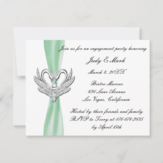  vert Silver Swans Engagement Invitation (Devant)
