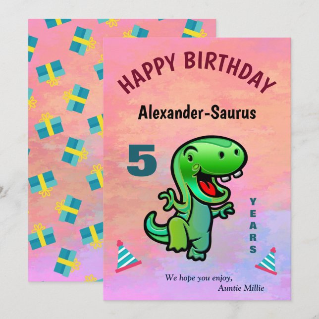 Vert sourire Dinosaure Enfant Anniversaire Personn (Devant / Derrière)