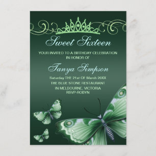 Vert Sweet16 Papillon et Invitation d'anniversaire