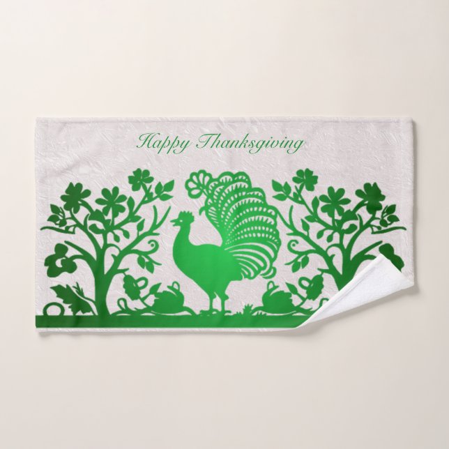 Vert Thanksgiving Turquie Floral Serviette à main (Serviette à main)