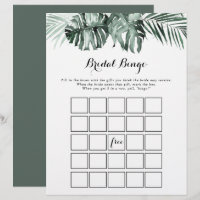 Vert tropical Blanc Floral Bridal Jeu de Bingo