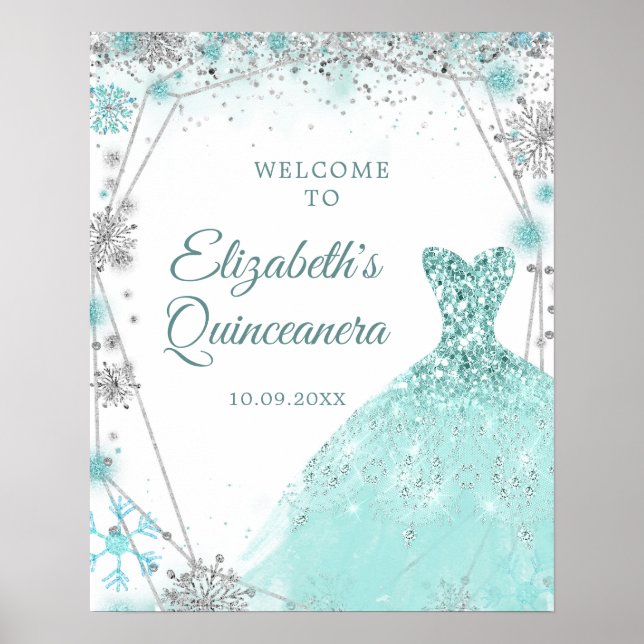 Vert Turquoise Silver Winter Mis Quince Affiche de (Devant)