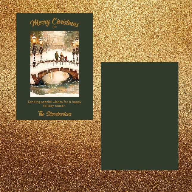 Vert vintage, Aquarelle or Scène de Noël (Créateur téléchargé)