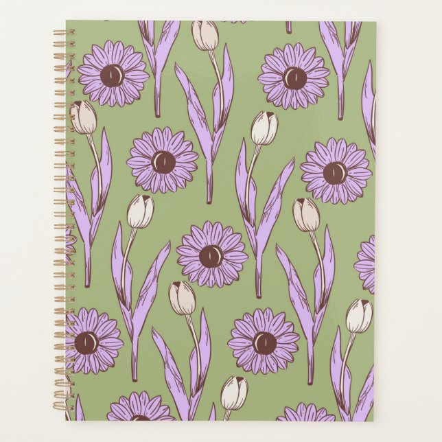 Vert violet rétro Y2K Funky Hippie Flower Motif (Devant)