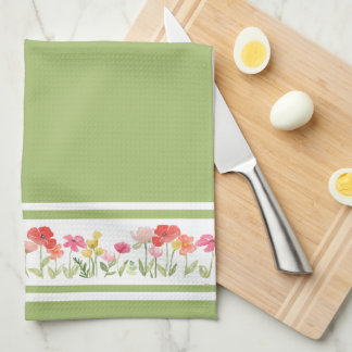 Verte Aquarelle Fleur sauvage Serviettes de cuisin