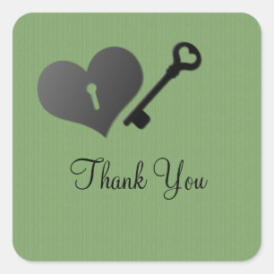 Verte serrure de coeur et Stickers Merci clé