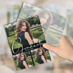 Vertical 4 Photo Black Graduation Party Invitation