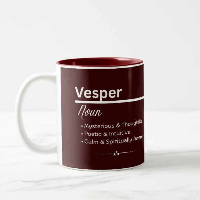 Vesper Personalized Girl Name Meaning Coffee Mug (Gauche)
