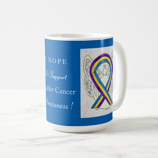Vessie Cancer Sensibilisation Ruban Angel Mug (Devant droit)