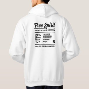 Veste À Capuche 100% Libre Esprit Âme Brave Typographie Noir