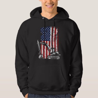Veste À Capuche 4th of July American Flag Construction Backhoe Exc