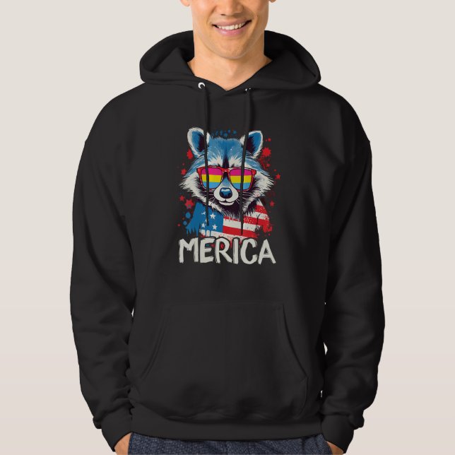Veste À Capuche 4th Of July Merica  Raccoon Pansexual Sunglasses F (Devant)