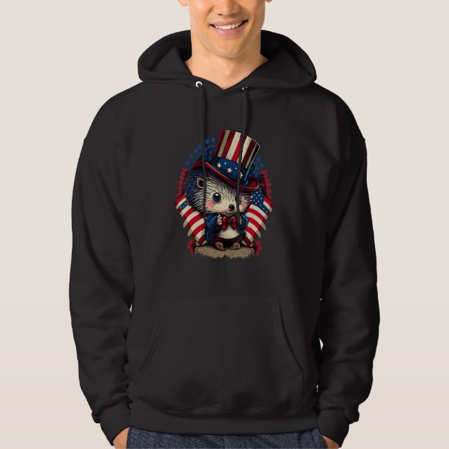Veste À Capuche 4th of July Patriotic Hedgehog US Flag (Devant)