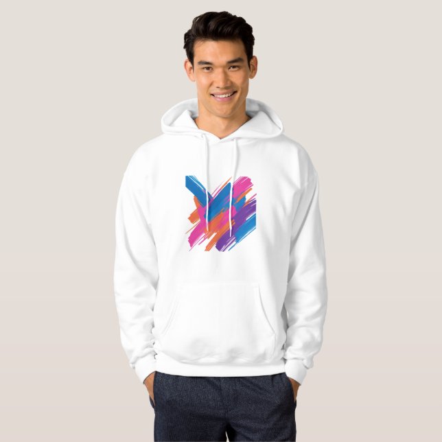 Veste À Capuche Abstract Brush Stroke Hoodie – Vibrant Artistic Sw (Devant entier)