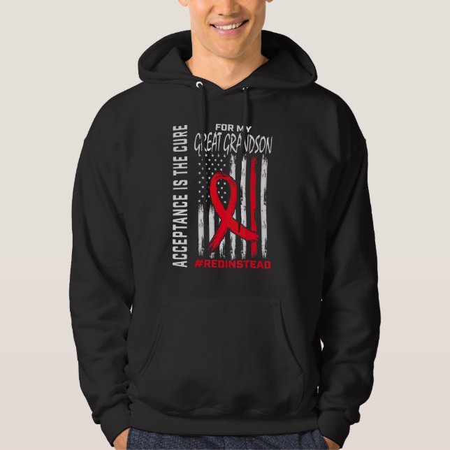Veste À Capuche Acceptation Redinstead Rouge Plutôt Autisme Grand  (Devant)