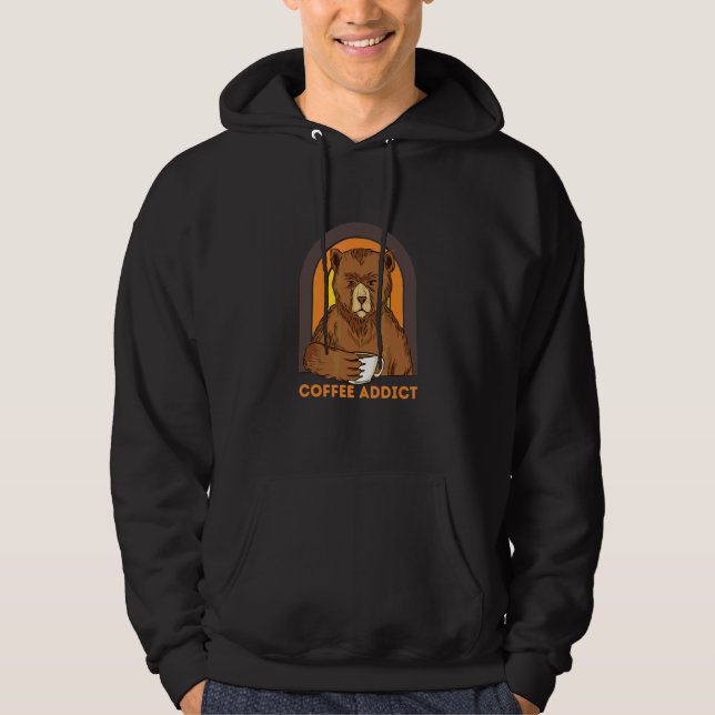 Veste À Capuche Accro au café Ours buvant du café Look Rétro (Devant)