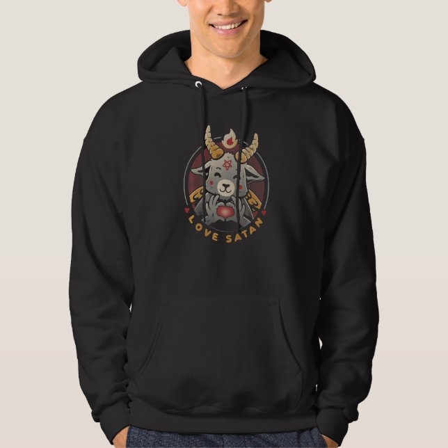 Veste À Capuche Aimer Satan Démon Occulte Satanique Chèvre mignonn (Devant)