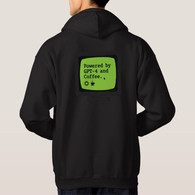 Veste À Capuche Alimenté par GPT-4 & Humour Rétro Tech Café (Dos)