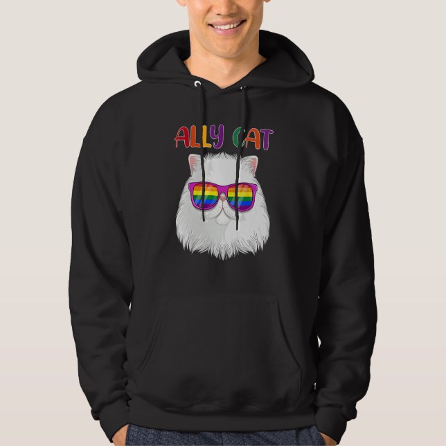 Veste À Capuche Ally Cat LGBT Gay Rainbow Pride Flag  Cat  3 (Devant)