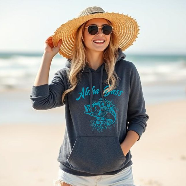 Veste À Capuche Aloha Bass Hawaiian-Tropical Flowers-Pêcheur (Aloha Bass Hawaiian Tropical Flowers, Fisherman Core, Summer Hoodie, Beach Hoodie)