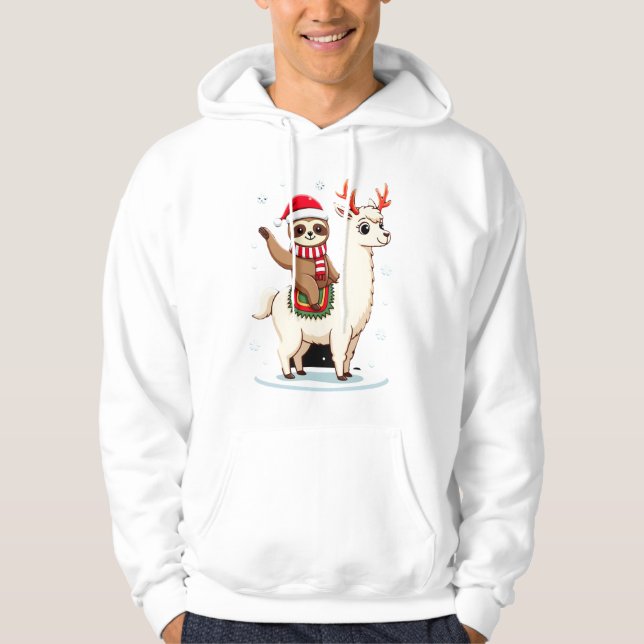 Veste À Capuche Alpaca Paresseux Noël (3) (Devant)