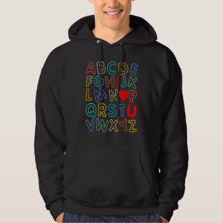 Veste À Capuche Alphabet I Love You ABC Heart U Valentines Day Tea