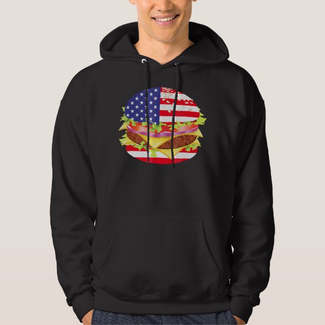 Veste À Capuche Amateurs de barbecue | Hamburger USA Drapeau 4 jui (Devant)