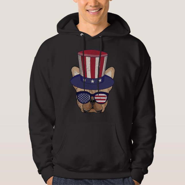 Veste À Capuche American Flag Patriotic French Bulldog Apparel 4th (Devant)