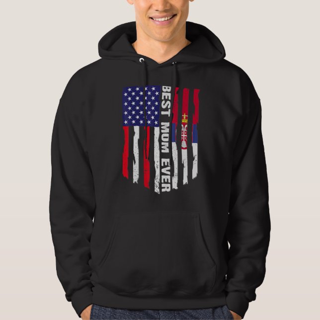 Veste À Capuche American Flag & Serbie Drapeau Meilleure maman Jam (Devant)