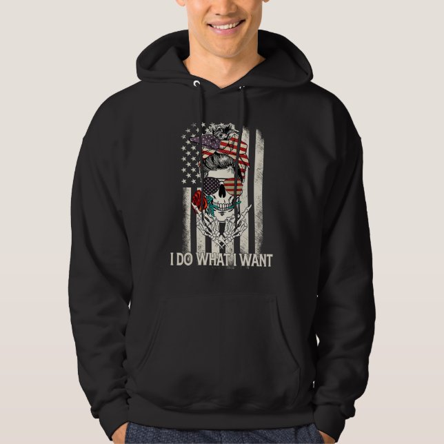 Veste À Capuche American Flag Skull Mom I Do What I Want Mom Mothe (Devant)