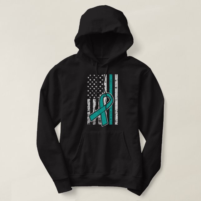 Veste À Capuche American Flag Teal Ribbon Cool Ovarian Cancer Awar (Design devant)