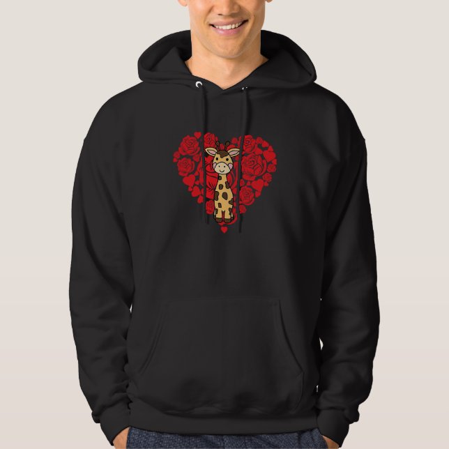 Veste À Capuche Amour Cœur Saint-Valentin Roses Girafe Garçons Enf (Devant)